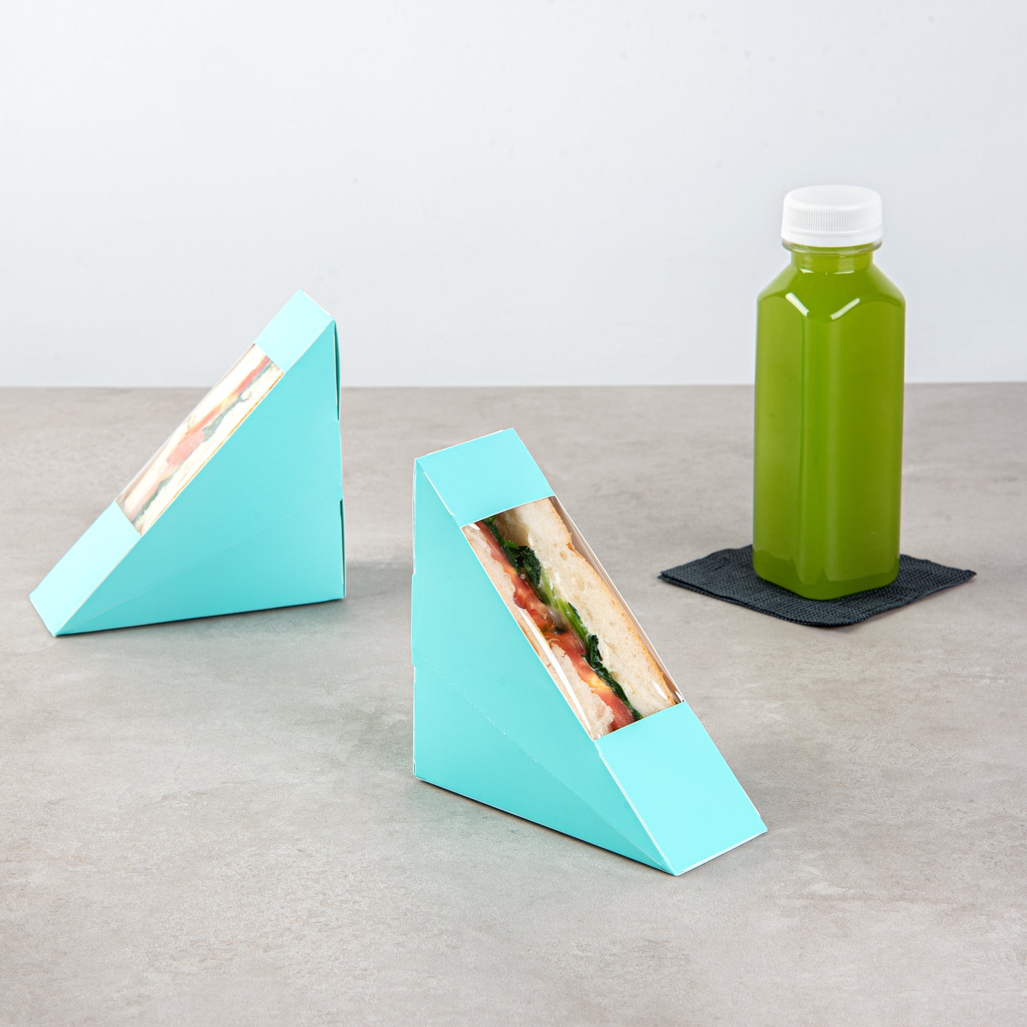 Cafe Vision Triangle Turquoise Paper Small Sandwich Box - 4 3/4" x 4 3/4" x 2" - 25 count box
