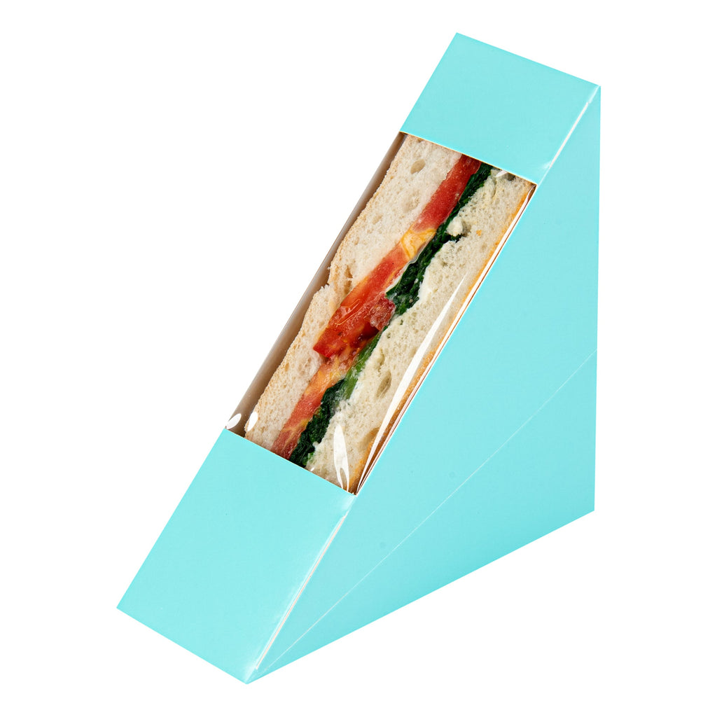 Cafe Vision Triangle Turquoise Paper Small Sandwich Box - 4 3/4" x 4 3/4" x 2" - 200 count box