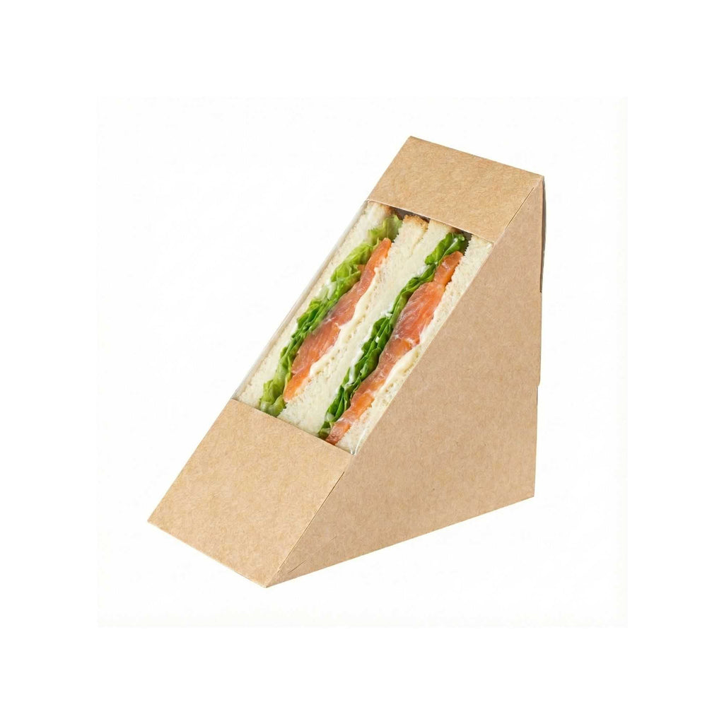 Cafe Vision Triangle Kraft Paper Medium Sandwich Box - 4 3/4" x 4 3/4" x 2 3/4" - 25 count box