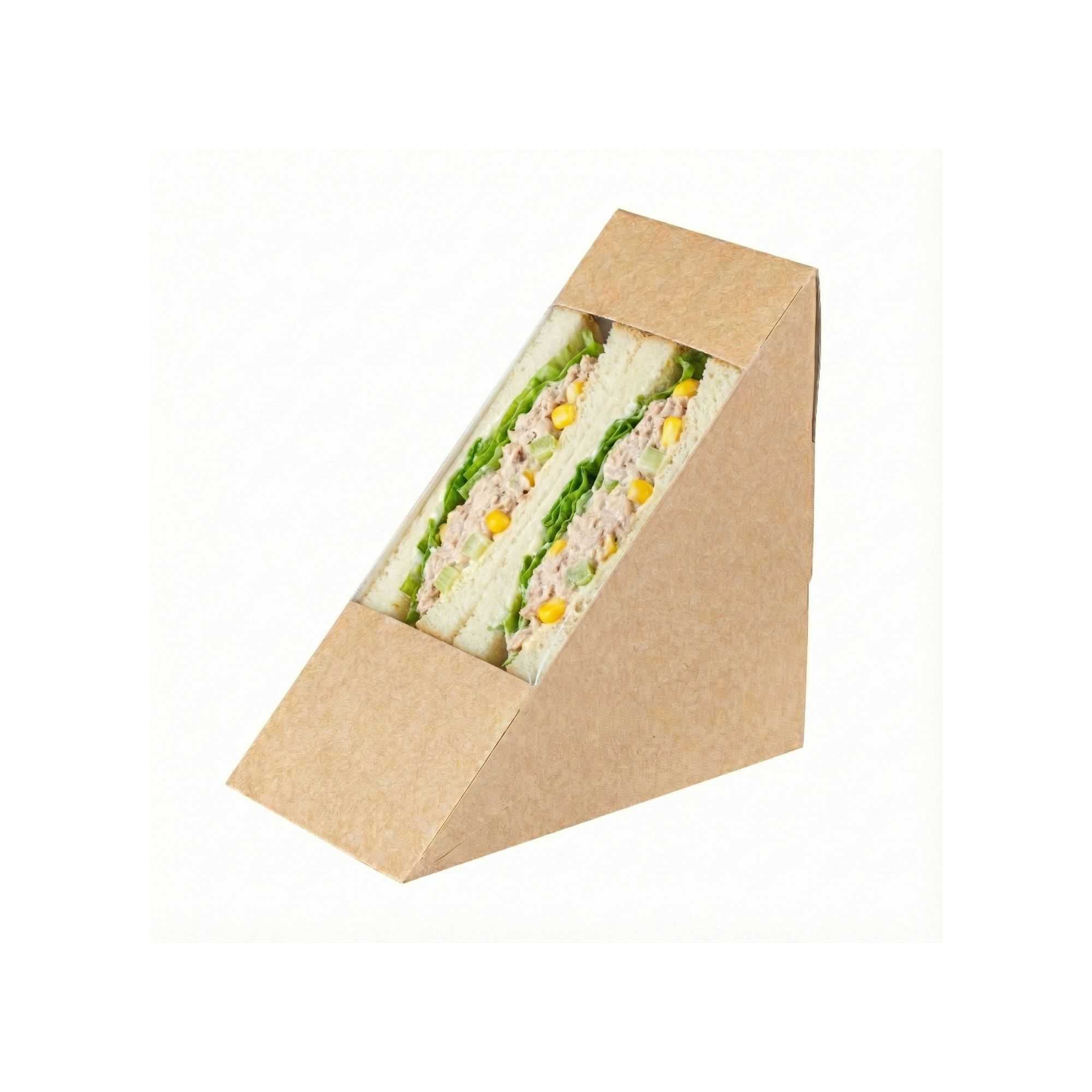 Cafe Vision Triangle Kraft Paper Medium Sandwich Box - 4 3/4" x 4 3/4" x 2 3/4" - 25 count box