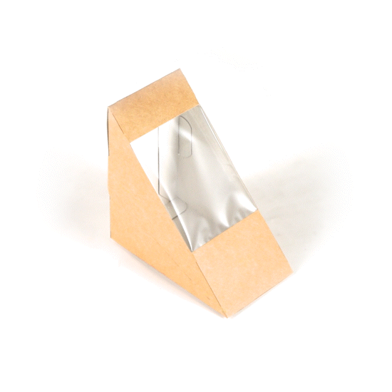 Cafe Vision Triangle Kraft Paper Medium Sandwich Box - 4 3/4" x 4 3/4" x 2 3/4" - 25 count box