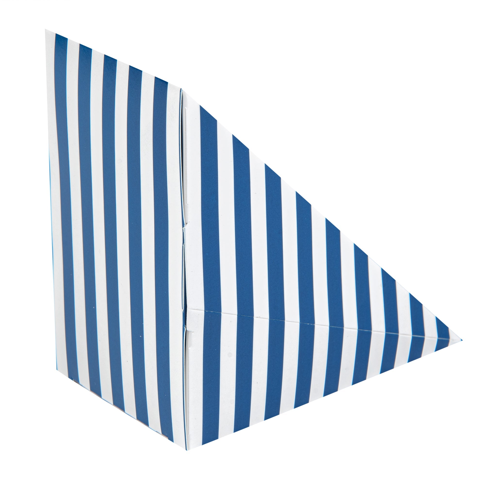 Cafe Vision Triangle Blue and White Stripe Paper Medium Sandwich Box - 4 3/4" x 4 3/4" x 2 3/4" - 25 count box