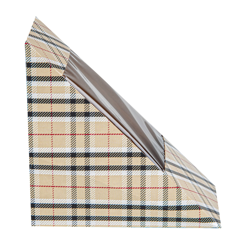 Cafe Vision Triangle Plaid Paper Medium Sandwich Box - 4 3/4" x 4 3/4" x 2 3/4" - 25 count box