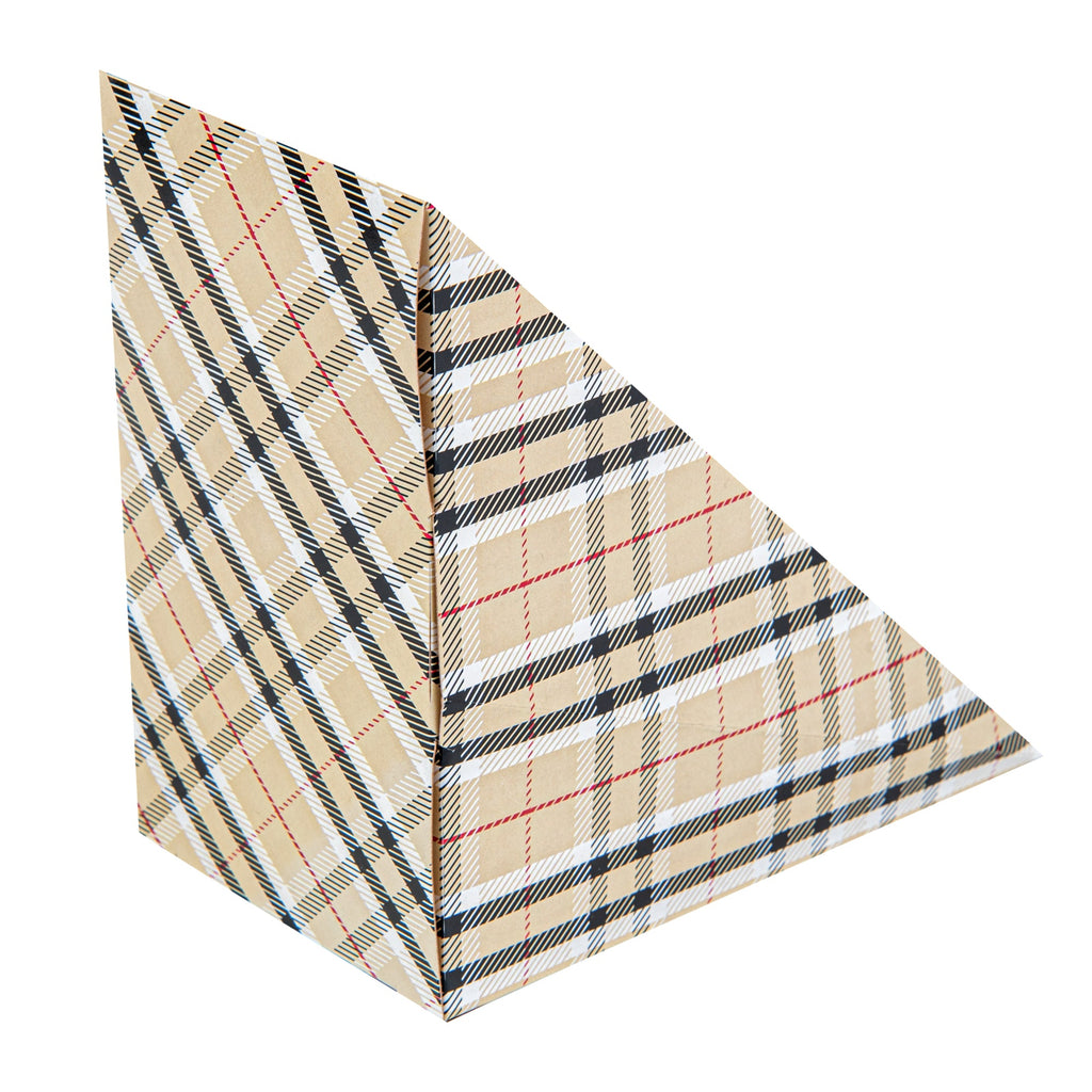 Cafe Vision Triangle Plaid Paper Medium Sandwich Box - 4 3/4" x 4 3/4" x 2 3/4" - 25 count box