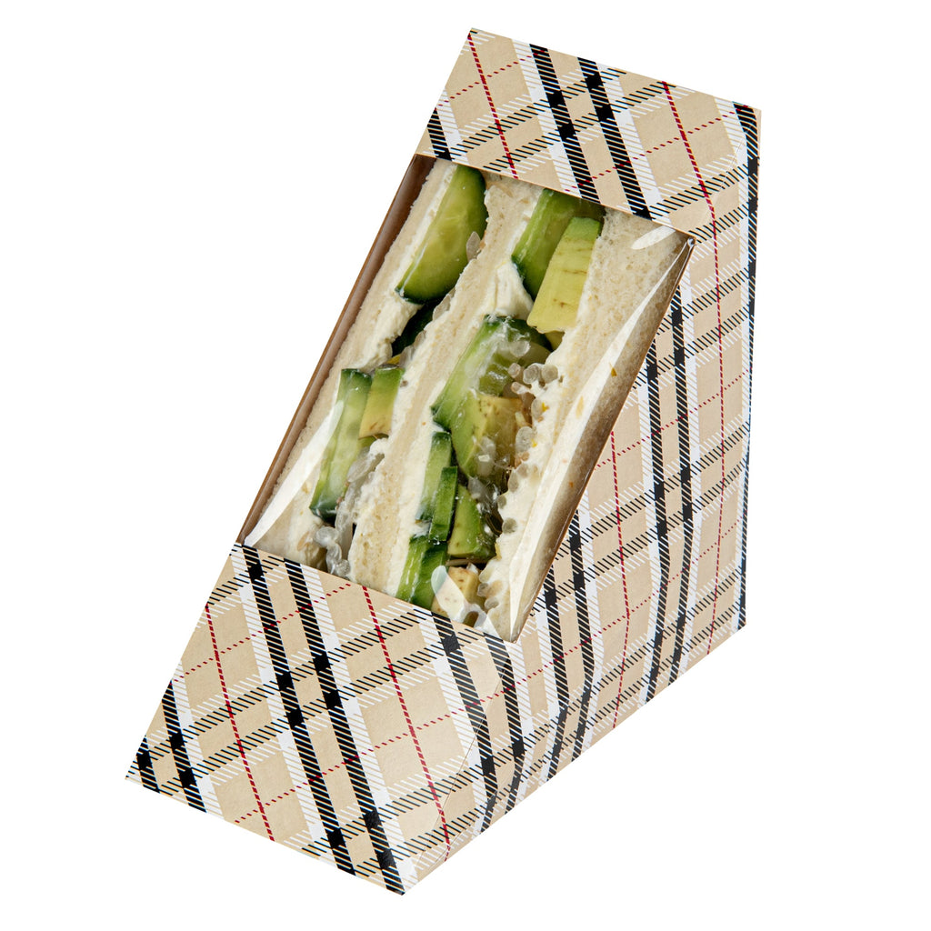 Cafe Vision Triangle Plaid Paper Medium Sandwich Box - 4 3/4" x 4 3/4" x 2 3/4" - 200 count box