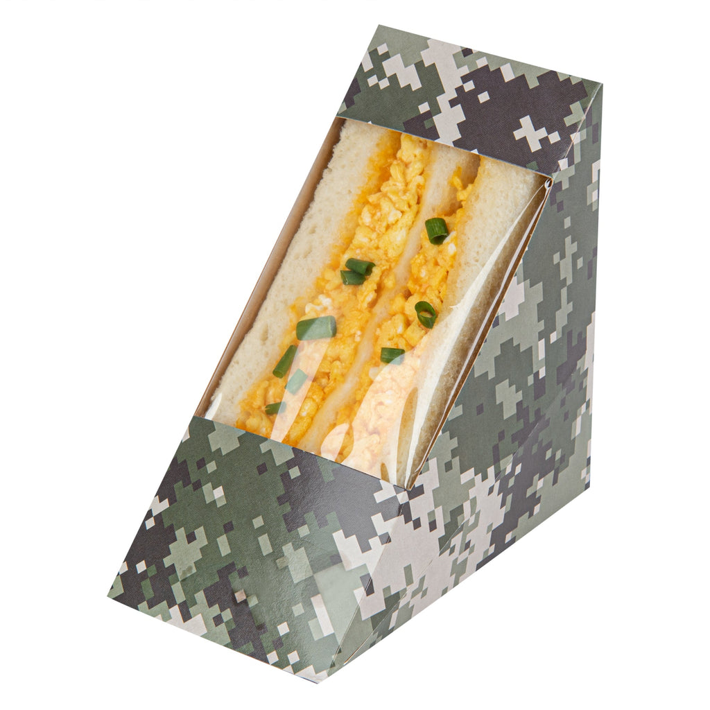 Cafe Vision Triangle Camouflage Paper Medium Sandwich Box - 4 3/4" x 4 3/4" x 2 3/4" - 200 count box