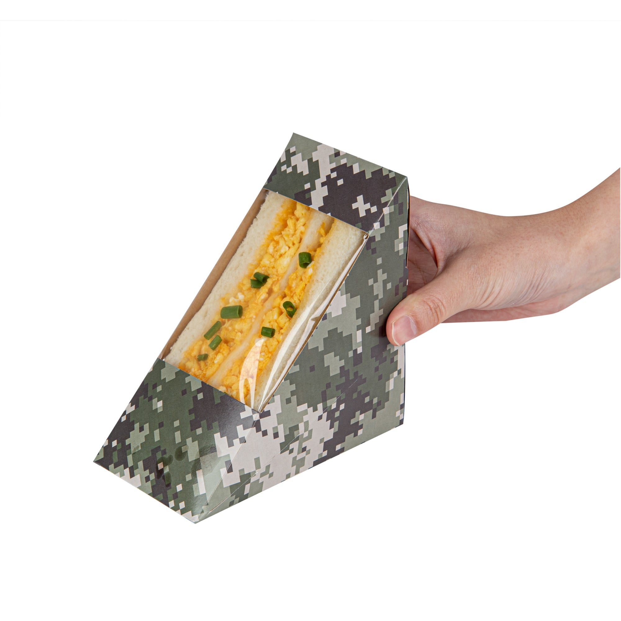 Cafe Vision Triangle Camouflage Paper Medium Sandwich Box - 4 3/4" x 4 3/4" x 2 3/4" - 200 count box