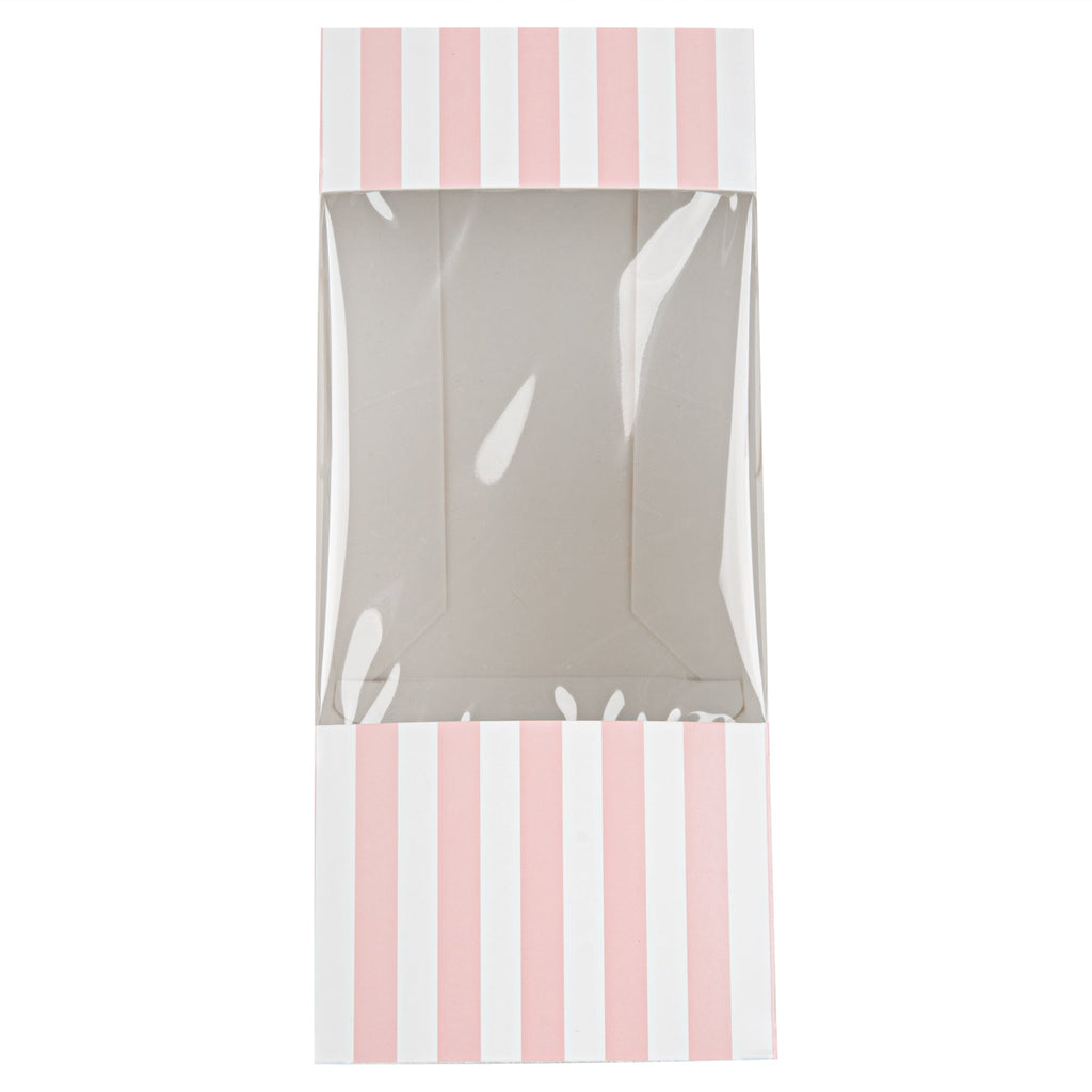 Cafe Vision Triangle Pink and White Stripe Paper Medium Sandwich Box - 4 3/4" x 4 3/4" x 2 3/4" - 25 count box