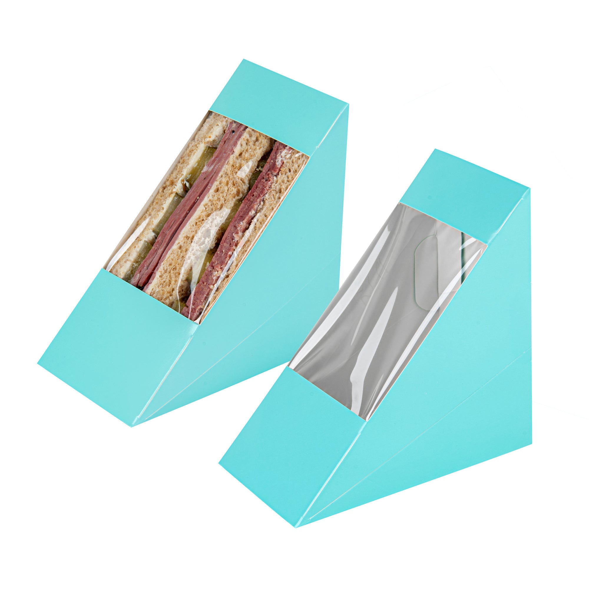 Cafe Vision Triangle Turquoise Paper Medium Sandwich Box - 4 3/4" x 4 3/4" x 2 3/4" - 25 count box