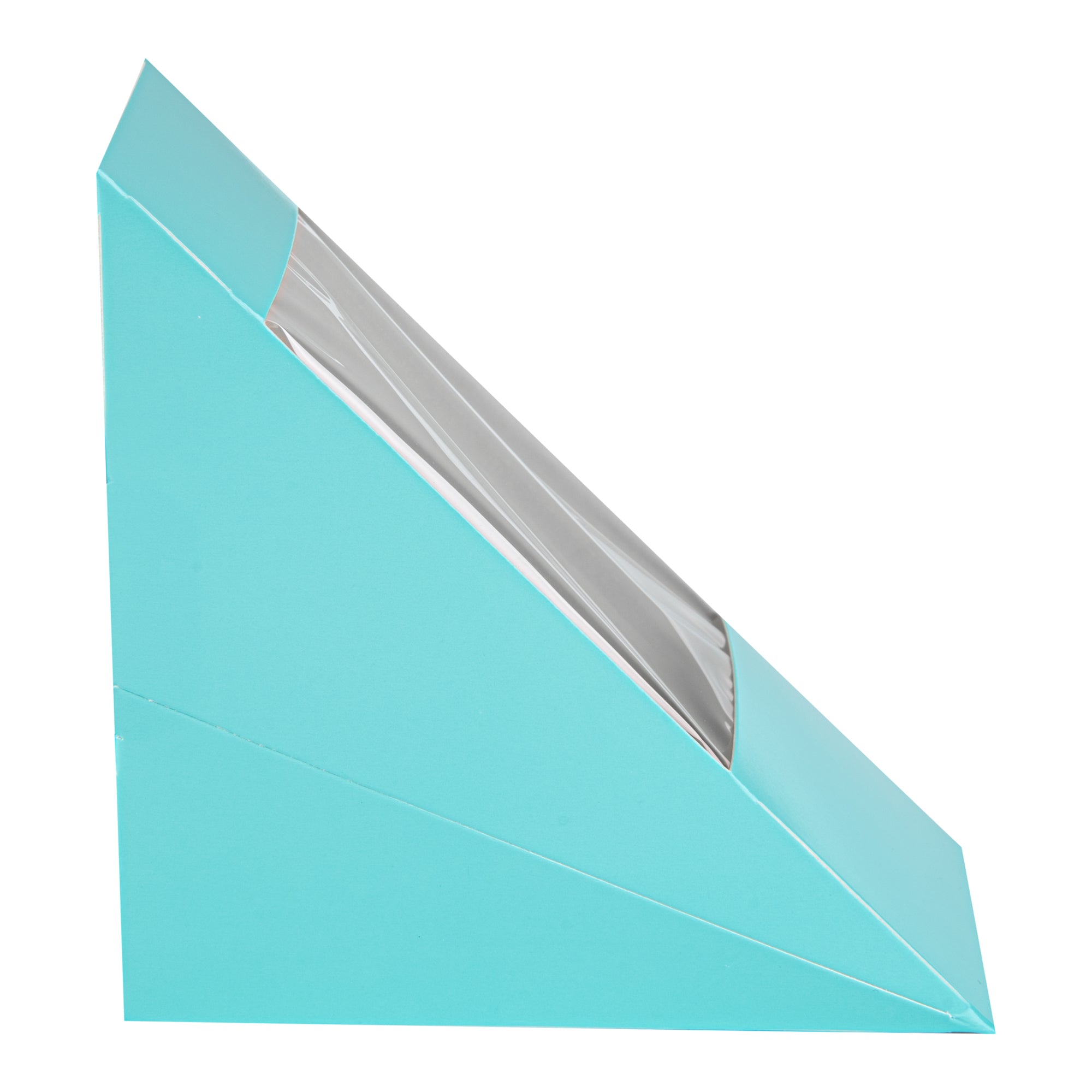 Cafe Vision Triangle Turquoise Paper Medium Sandwich Box - 4 3/4" x 4 3/4" x 2 3/4" - 25 count box
