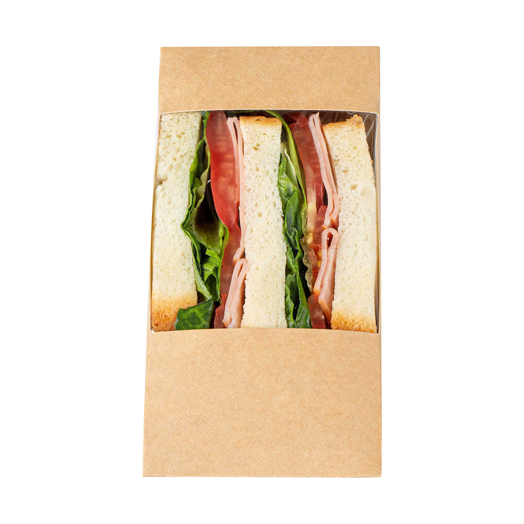 Cafe Vision Triangle Kraft Paper Large Sandwich Box - 4 3/4" x 4 3/4" x 3 1/4" - 25 count box