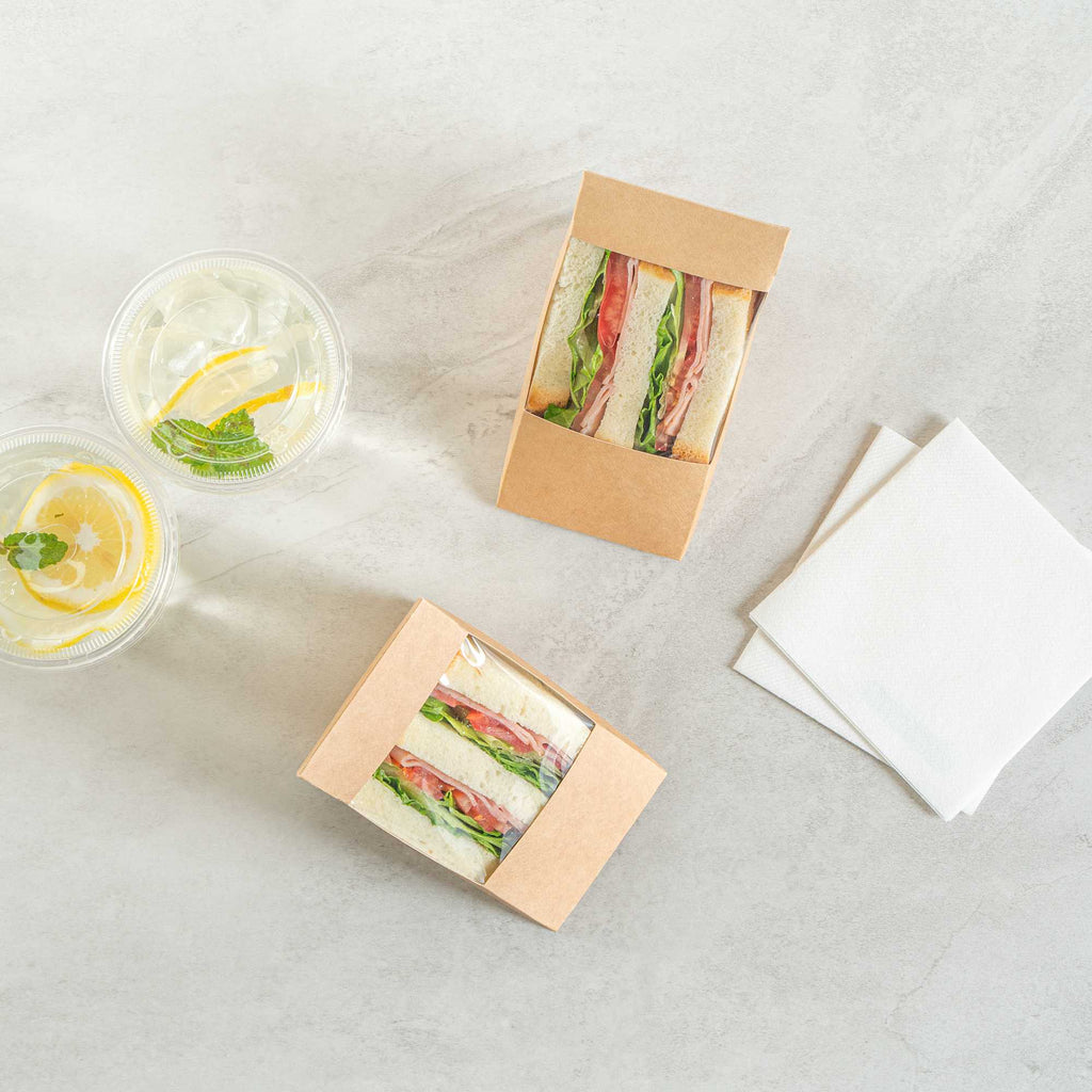 Cafe Vision Triangle Kraft Paper Large Sandwich Box - 4 3/4" x 4 3/4" x 3 1/4" - 200 count box