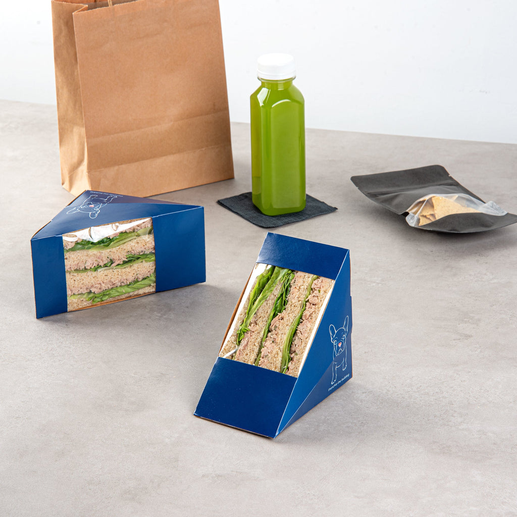 Cafe Vision Triangle Frenchie Paper Large Sandwich Box - 4 3/4" x 4 3/4" x 3 1/4" - 25 count box