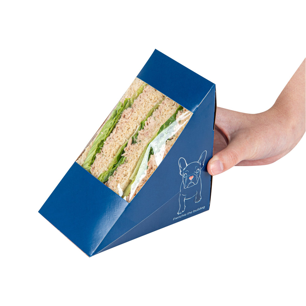 Cafe Vision Triangle Frenchie Paper Large Sandwich Box - 4 3/4" x 4 3/4" x 3 1/4" - 25 count box
