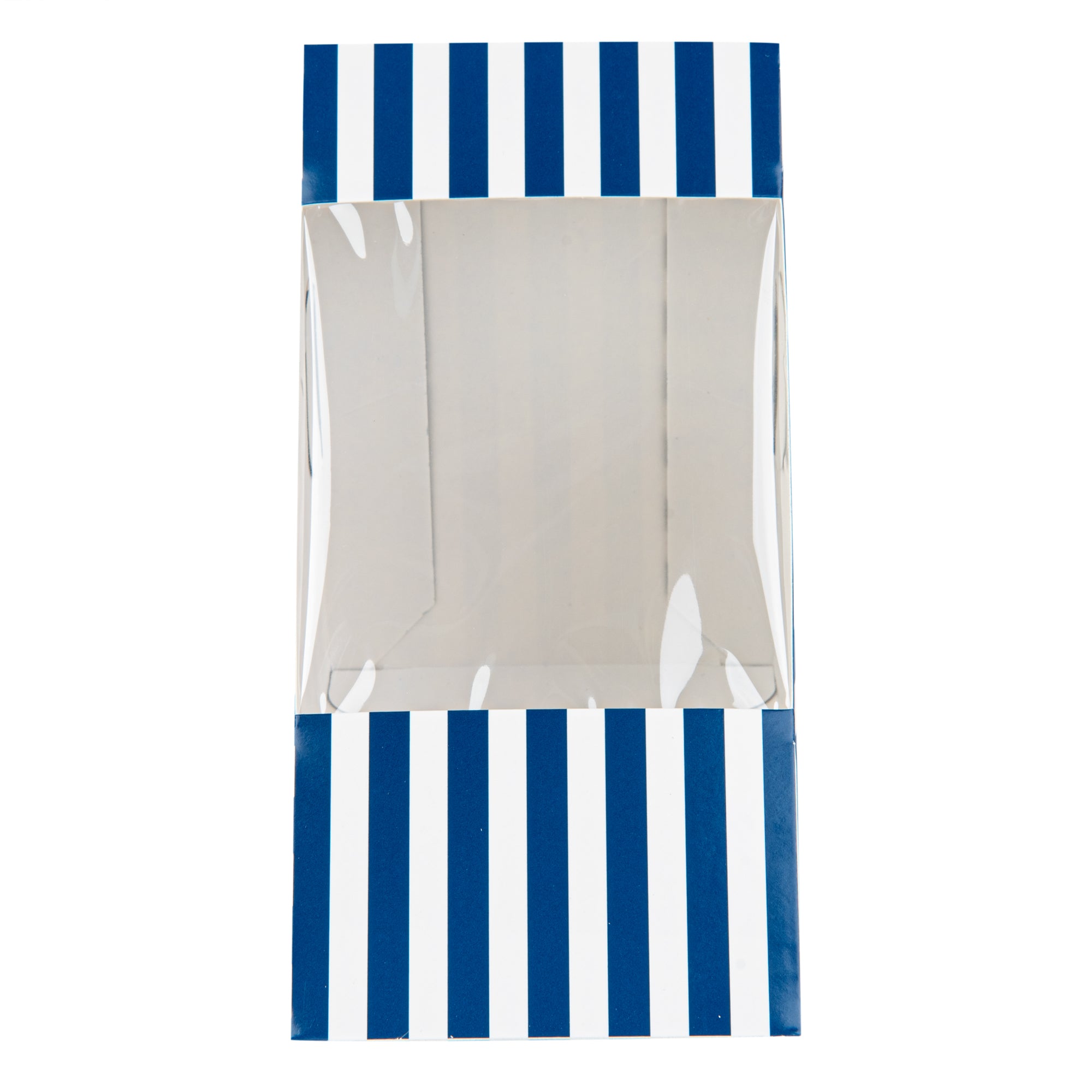 Cafe Vision Triangle Blue and White Stripe Paper Large Sandwich Box - 4 3/4" x 4 3/4" x 3 1/4" - 25 count box