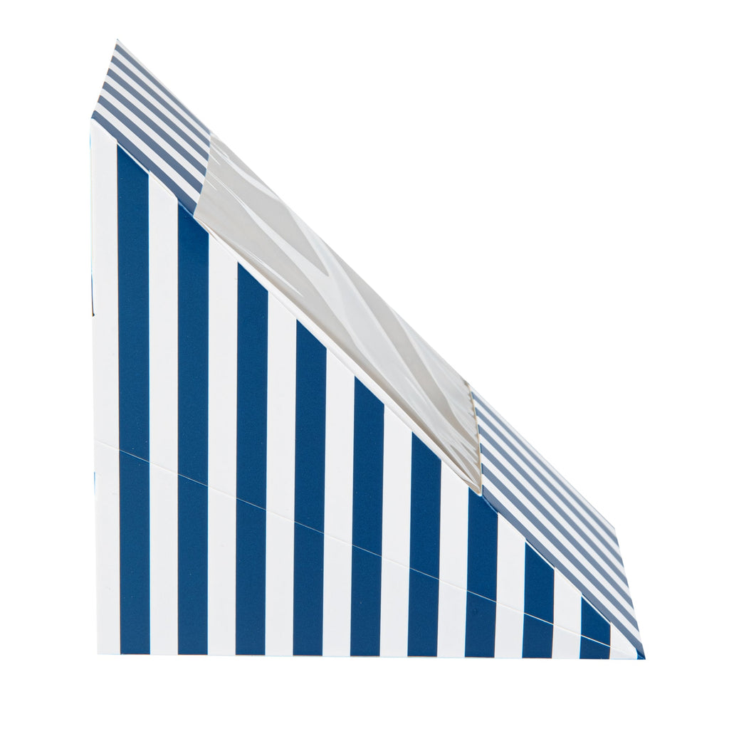 Cafe Vision Triangle Blue and White Stripe Paper Large Sandwich Box - 4 3/4" x 4 3/4" x 3 1/4" - 200 count box