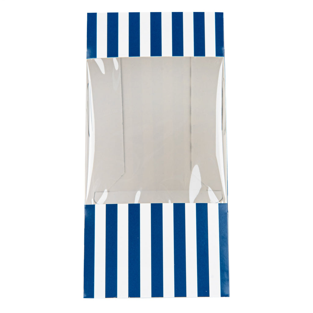 Cafe Vision Triangle Blue and White Stripe Paper Large Sandwich Box - 4 3/4" x 4 3/4" x 3 1/4" - 200 count box