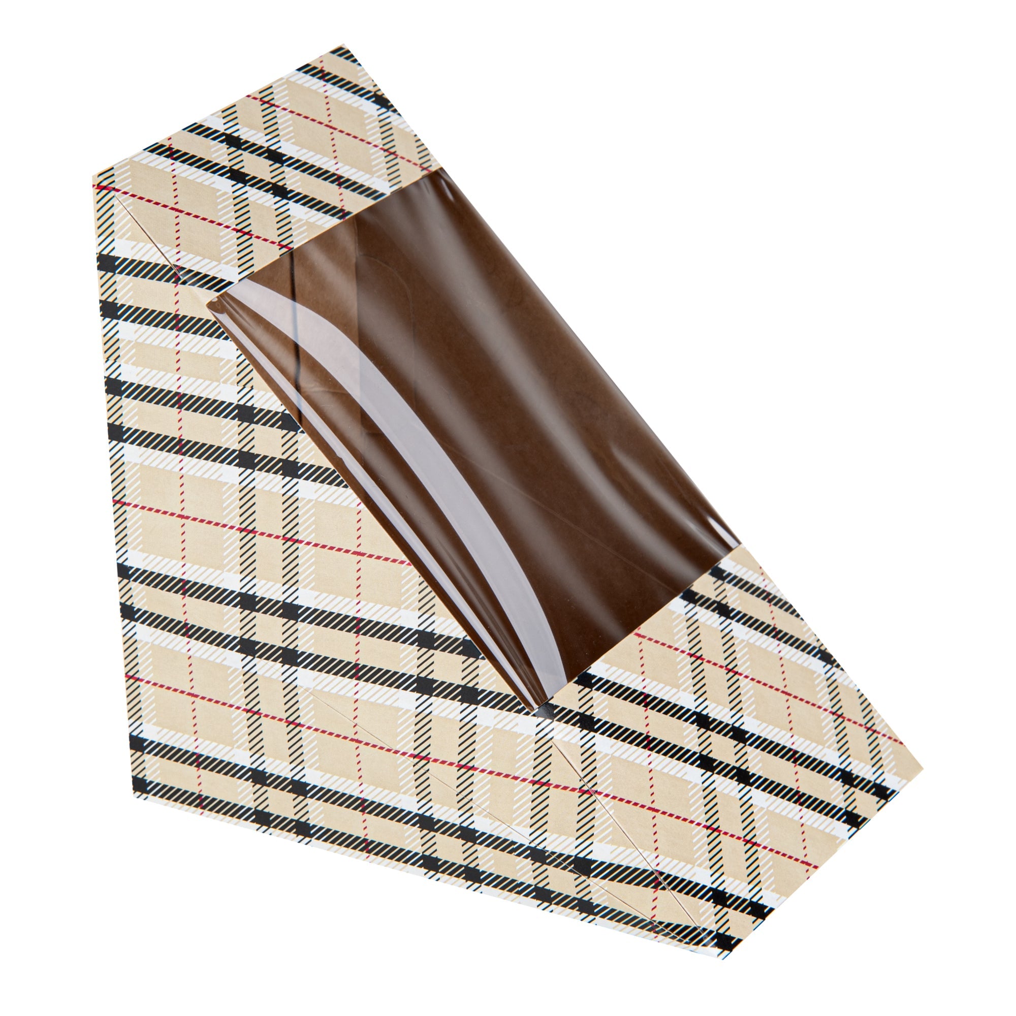 Cafe Vision Triangle Plaid Paper Large Sandwich Box - 4 3/4" x 4 3/4" x 3 1/4" - 25 count box