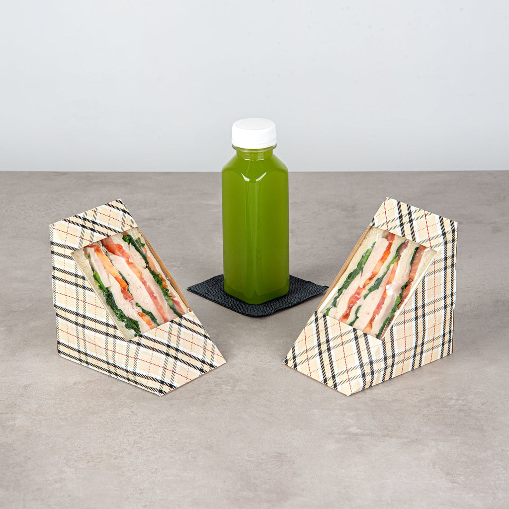Cafe Vision Triangle Plaid Paper Large Sandwich Box - 4 3/4" x 4 3/4" x 3 1/4" - 200 count box