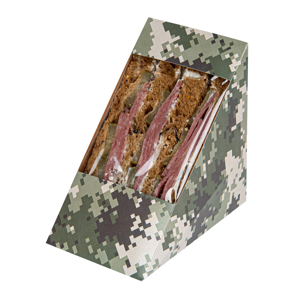 Cafe Vision Triangle Camouflage Paper Large Sandwich Box - 4 3/4" x 4 3/4" x 3 1/4" - 200 count box