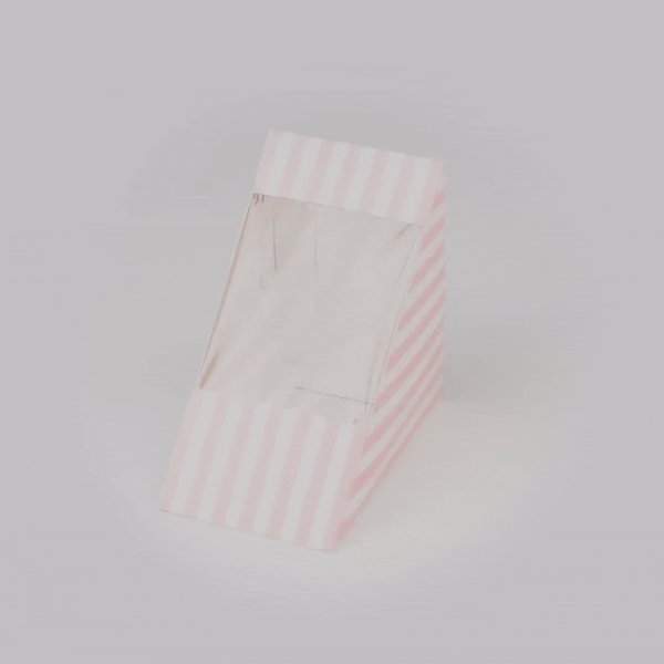 Cafe Vision Triangle Pink and White Stripe Paper Large Sandwich Box - 4 3/4" x 4 3/4" x 3 1/4" - 200 count box