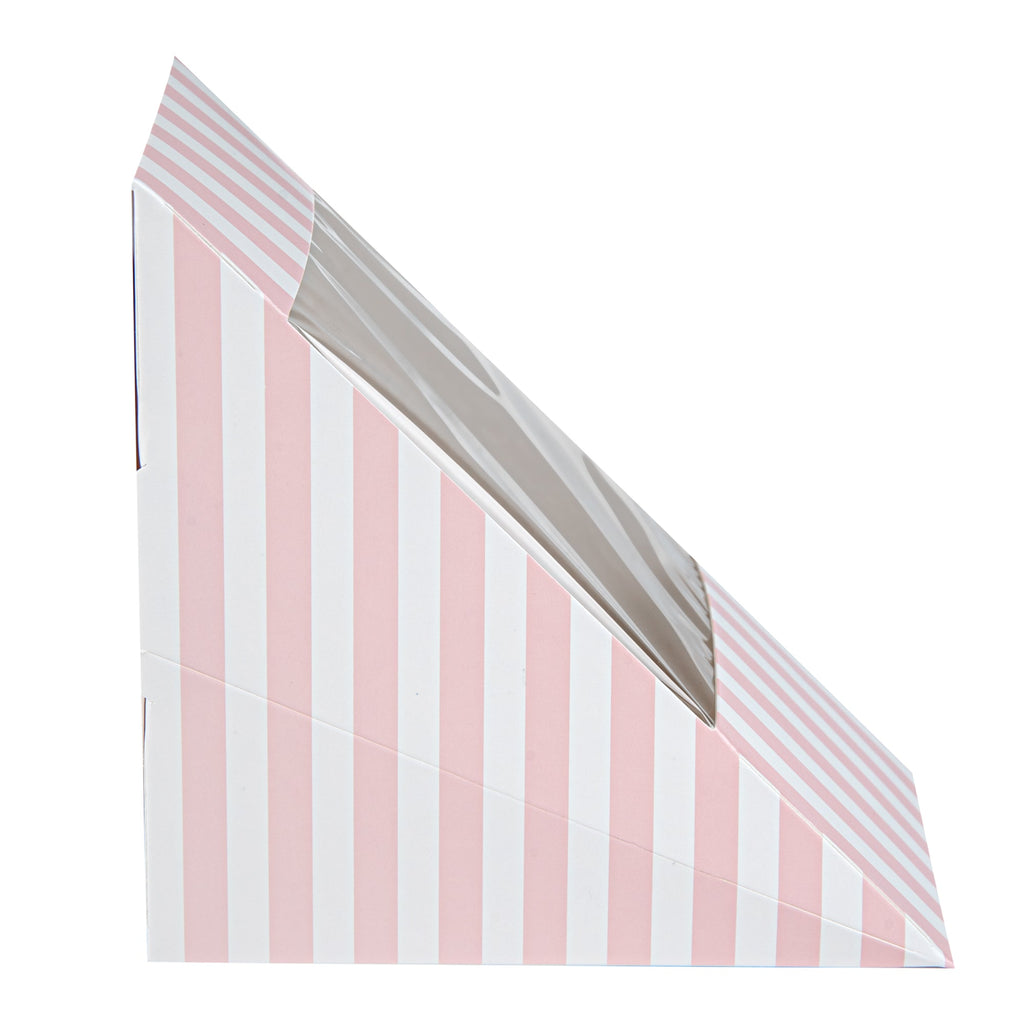 Cafe Vision Triangle Pink and White Stripe Paper Large Sandwich Box - 4 3/4" x 4 3/4" x 3 1/4" - 200 count box