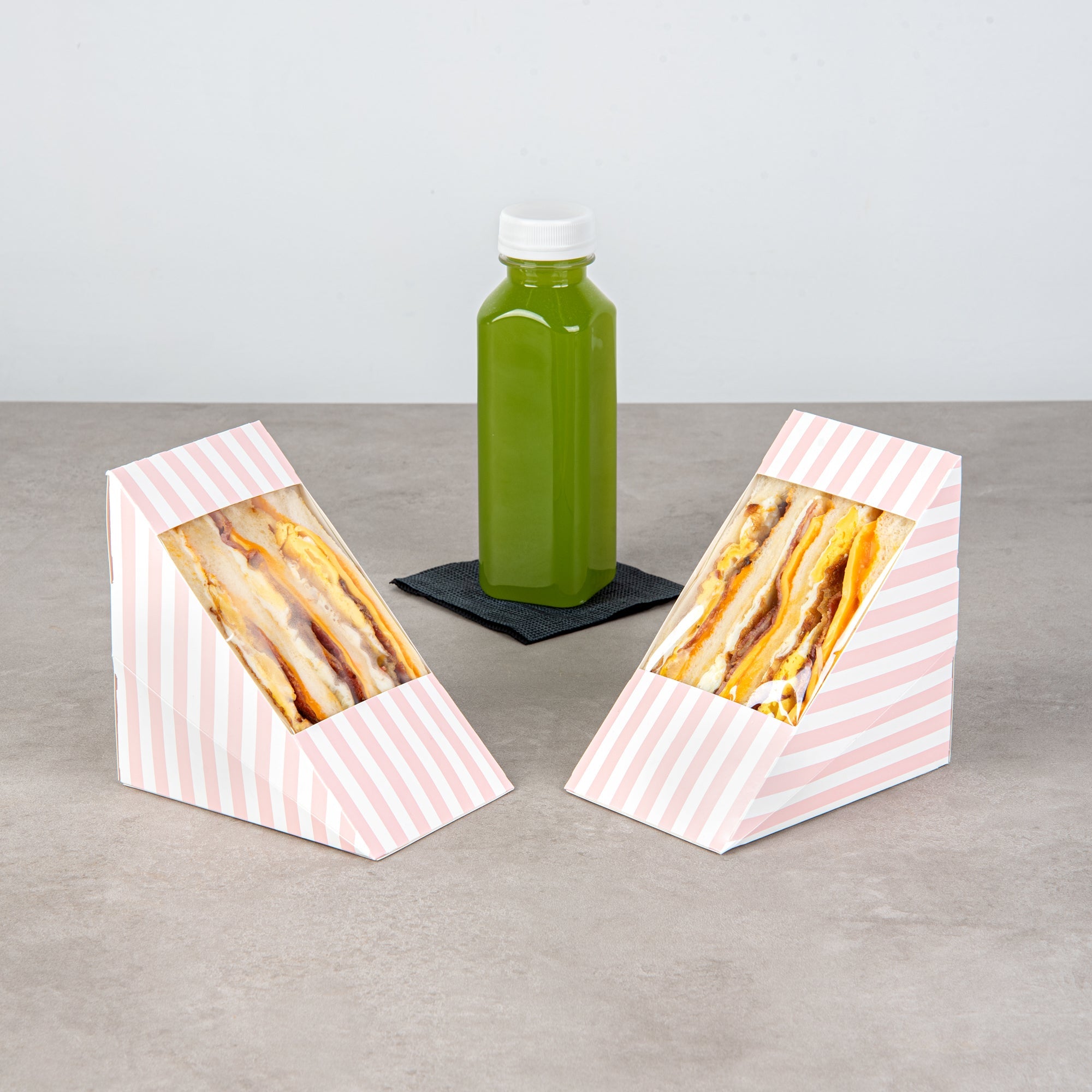 Cafe Vision Triangle Pink and White Stripe Paper Large Sandwich Box - 4 3/4" x 4 3/4" x 3 1/4" - 200 count box