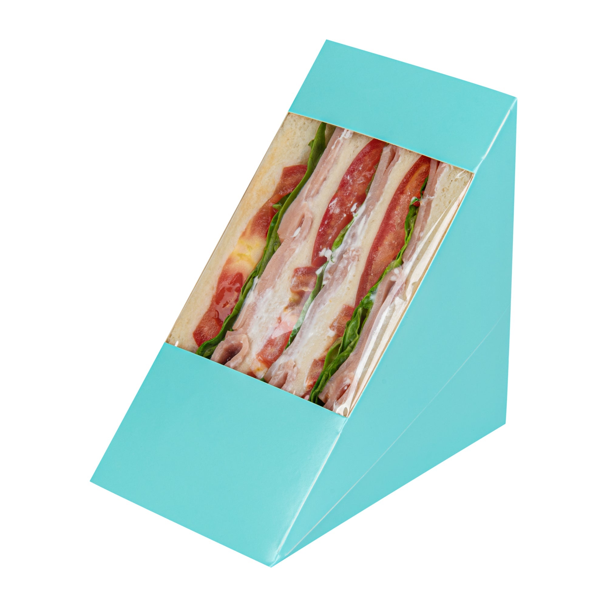 Cafe Vision Triangle Turquoise Paper Large Sandwich Box - 4 3/4" x 4 3/4" x 3 1/4" - 25 count box