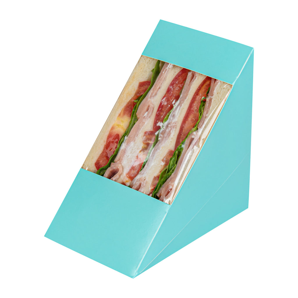 Cafe Vision Triangle Turquoise Paper Large Sandwich Box - 4 3/4" x 4 3/4" x 3 1/4" - 200 count box