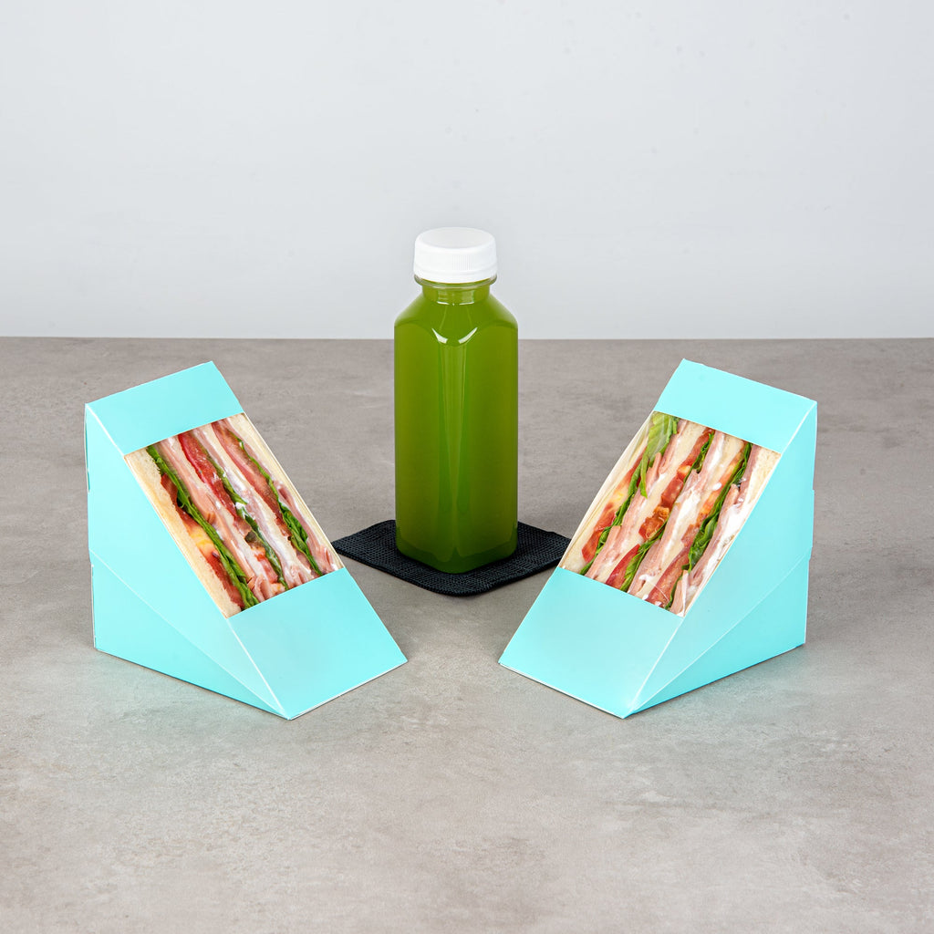 Cafe Vision Triangle Turquoise Paper Large Sandwich Box - 4 3/4" x 4 3/4" x 3 1/4" - 200 count box