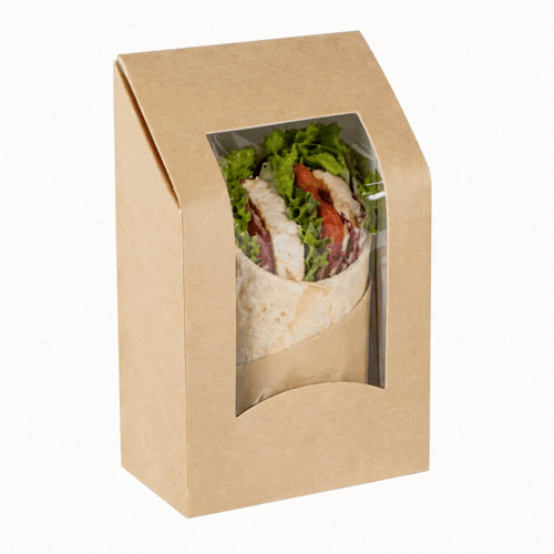 Cafe Vision Rectangle Kraft Paper Sandwich / Wrap Take Out Container - Angle Cut - 6" x 3 3/4" x 2" - 50 count box