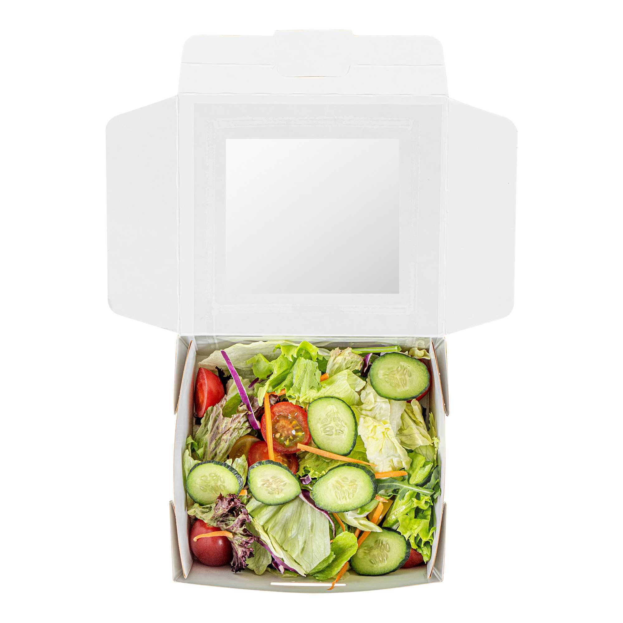 Cafe Vision 41 oz Rectangle Kraft Paper Large Bio Take Out Container - Two Windows - 5 1/4" x 6" x 2 1/2" - 50 count box