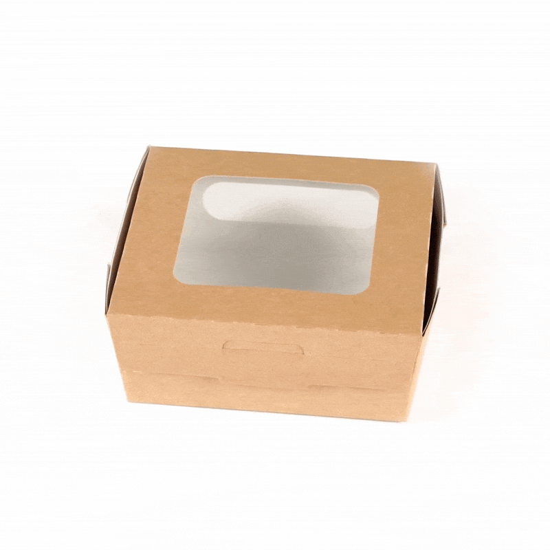 Cafe Vision 41 oz Rectangle Kraft Paper Large Bio Take Out Container - Two Windows - 5 1/4" x 6" x 2 1/2" - 50 count box