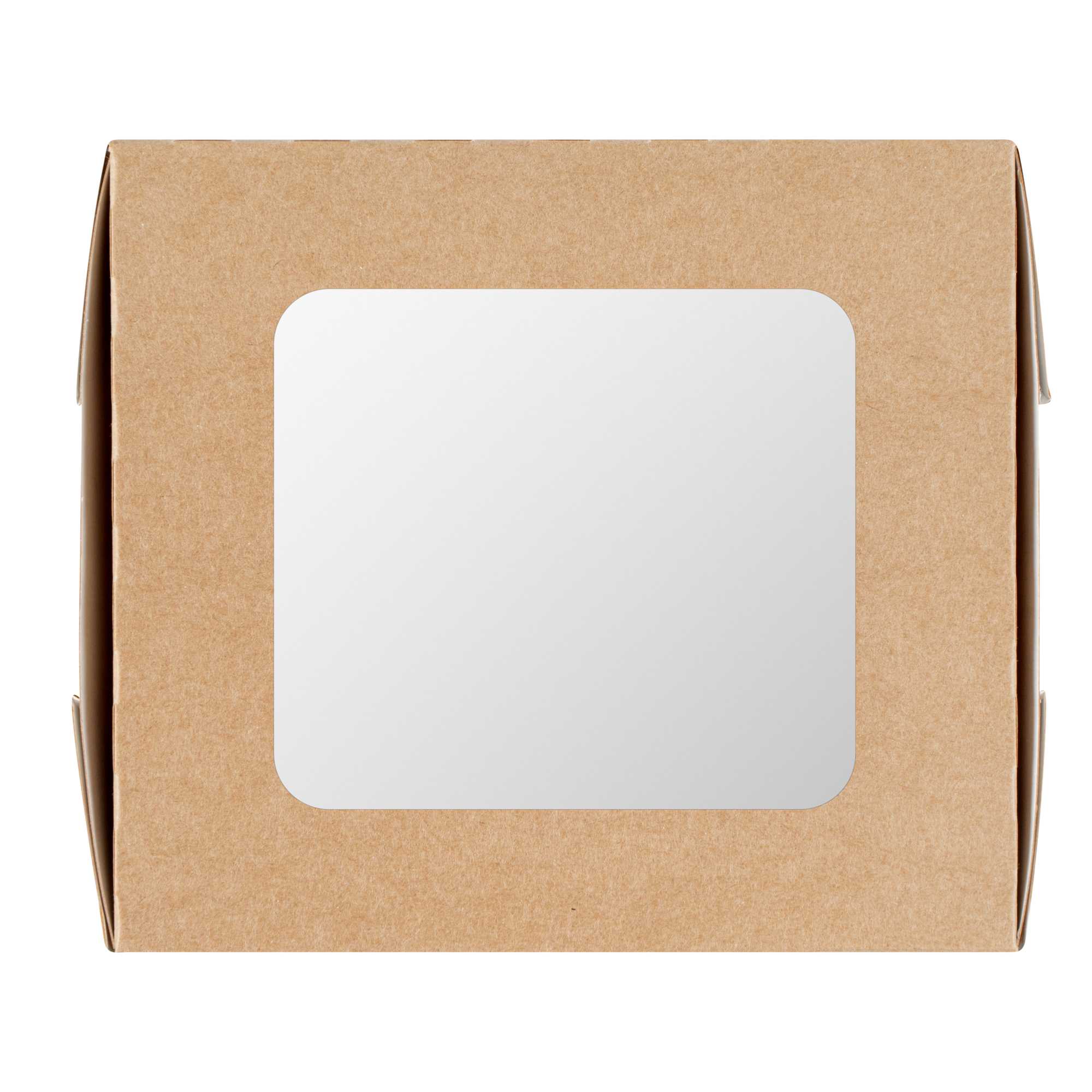 Cafe Vision 41 oz Rectangle Kraft Paper Large Bio Take Out Container - Two Windows - 5 1/4" x 6" x 2 1/2" - 50 count box