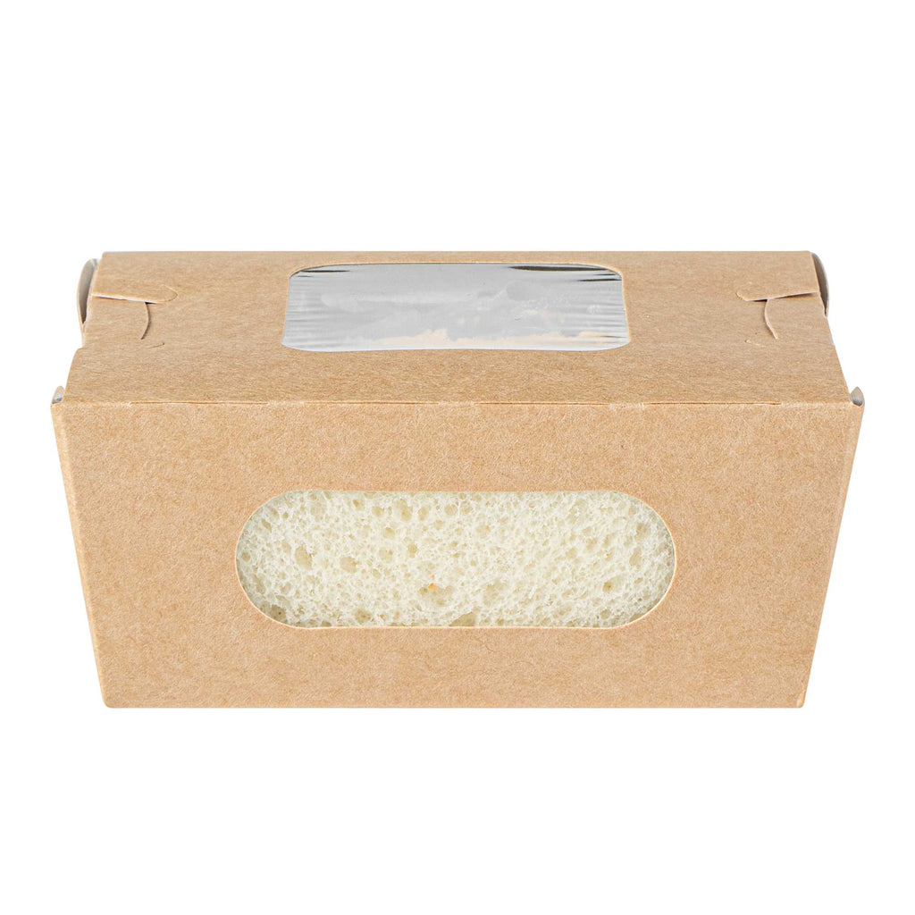 Cafe Vision 12 oz Rectangle Kraft Paper Mini Bio Take Out Container - Two Windows - 4 1/4" x 3 3/4" x 1 3/4" - 50 count box