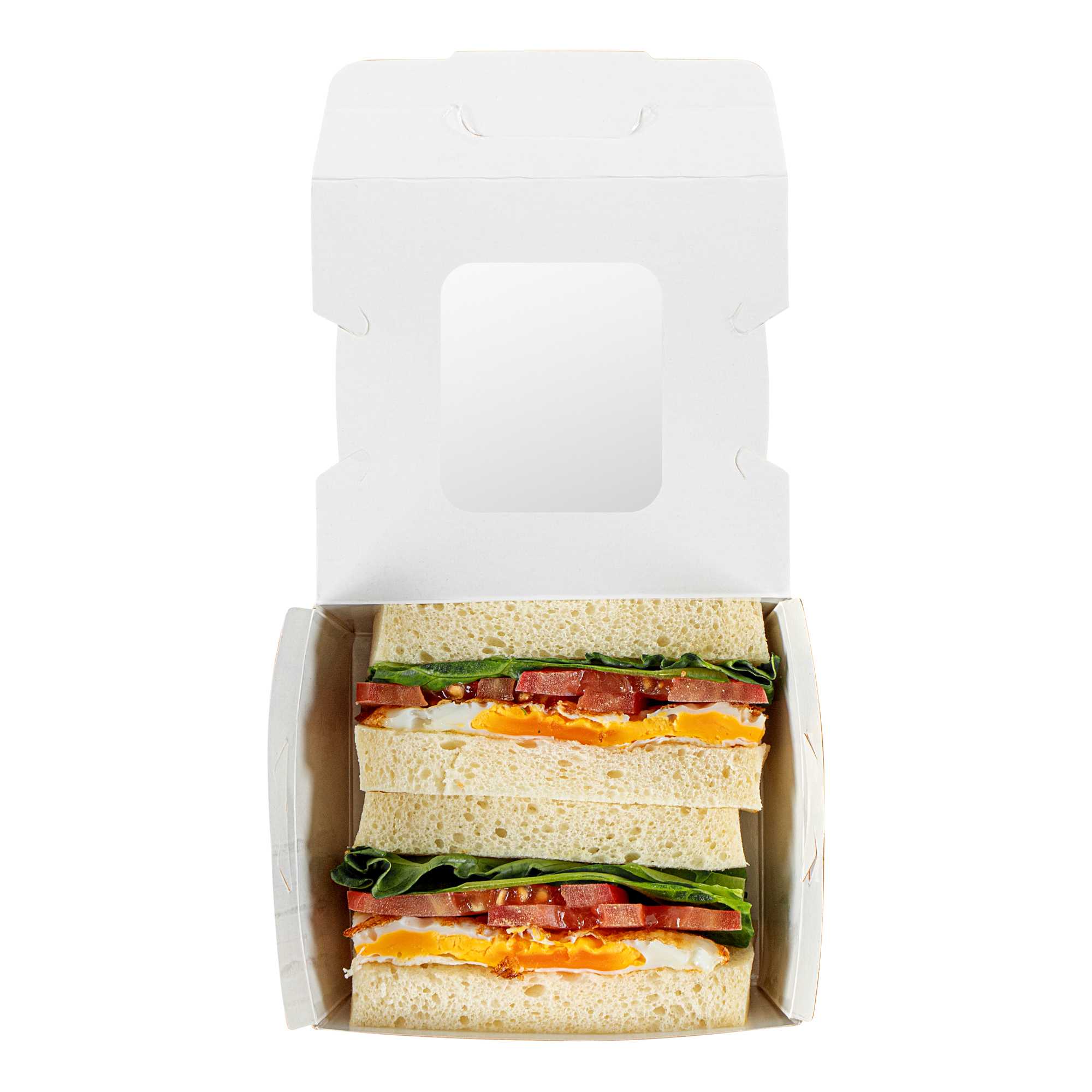 Cafe Vision 12 oz Rectangle Kraft Paper Mini Bio Take Out Container - Two Windows - 4 1/4" x 3 3/4" x 1 3/4" - 50 count box