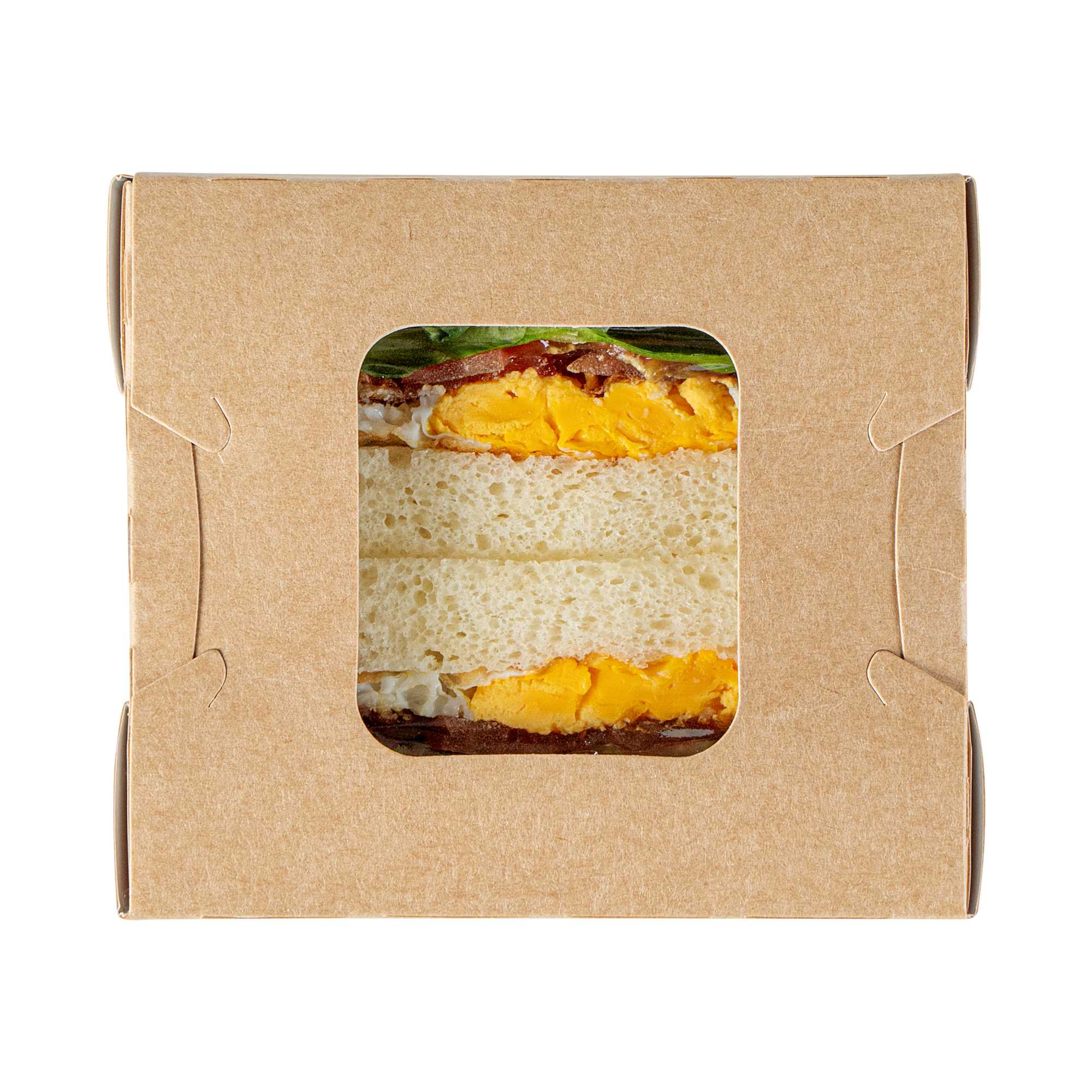 Cafe Vision 12 oz Rectangle Kraft Paper Mini Bio Take Out Container - Two Windows - 4 1/4" x 3 3/4" x 1 3/4" - 50 count box