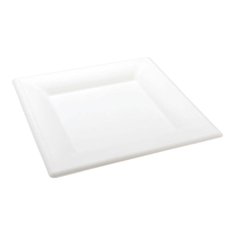Pulp Tek Square White Sugarcane / Bagasse Large Plate - 10 1/4" x 10 1/4" x 1/2" - 100 count box