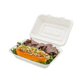 Pulp Tek 22 oz Rectangle White Sugarcane / Bagasse Medium Clamshell Container - 9" x 6 1/2" x 3" - 100 count box