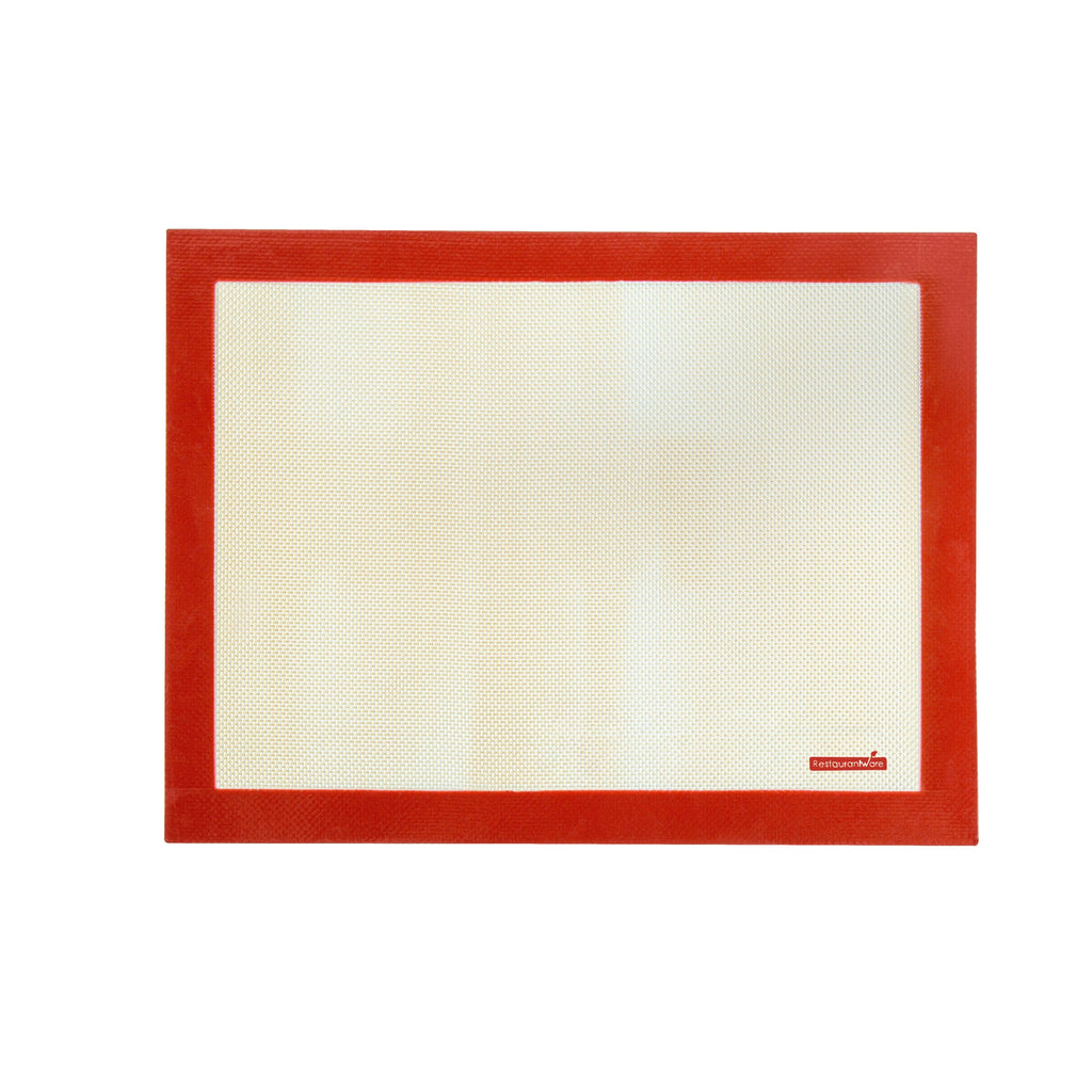 Pastry Tek Rectangle Tan and Red Silicone Half Size Baking Mat - Ultra Durable - 11 3/4" x 15 3/4" - 1 count box