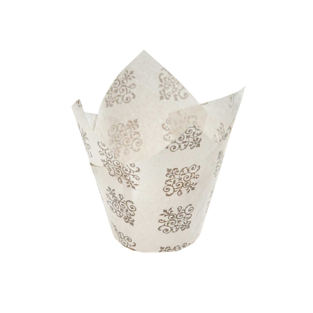 Panificio 2 oz Tulip Vintage Floral Paper Tall Baking Cup - 3 1/4" x 3 1/4" x 3 1/4" - 200 count box