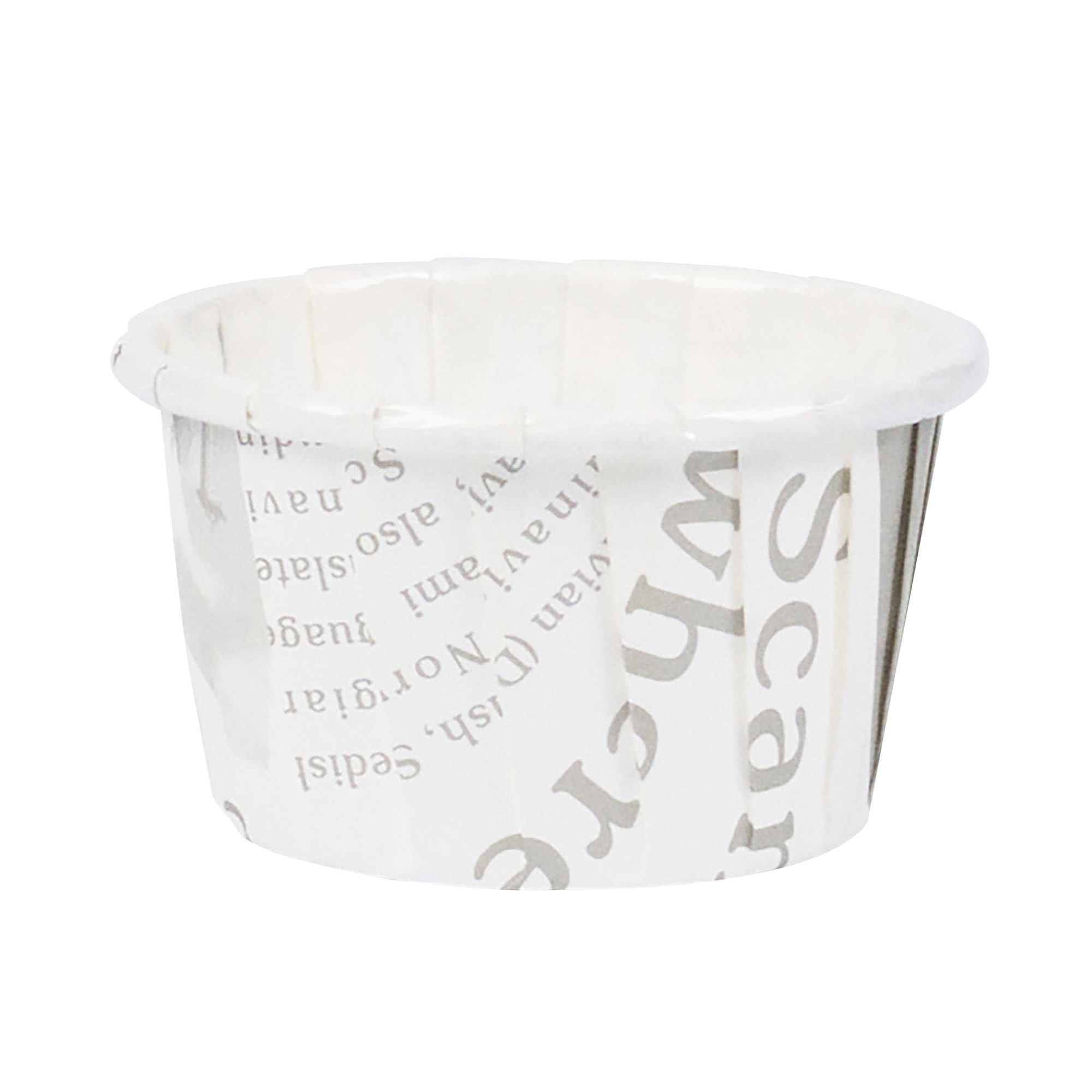 Panificio 1 oz Round Newsprint Paper Small Baking Cup - Pleated - 2" x 2" x 1 1/4" - 200 count box