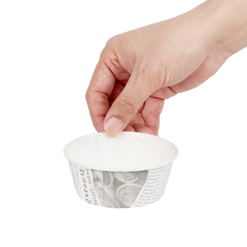 Panificio 5 oz Round Newsprint Paper Large Baking Cup - Pleated - 3 3/4" x 3 3/4" x 1 1/2" - 200 count box