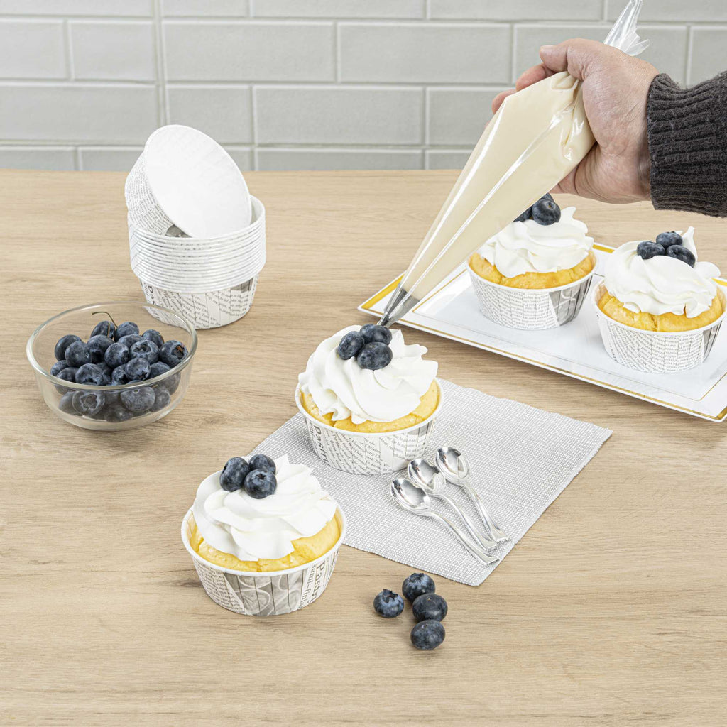 Panificio 5 oz Round Newsprint Paper Large Baking Cup - Pleated - 3 3/4" x 3 3/4" x 1 1/2" - 200 count box