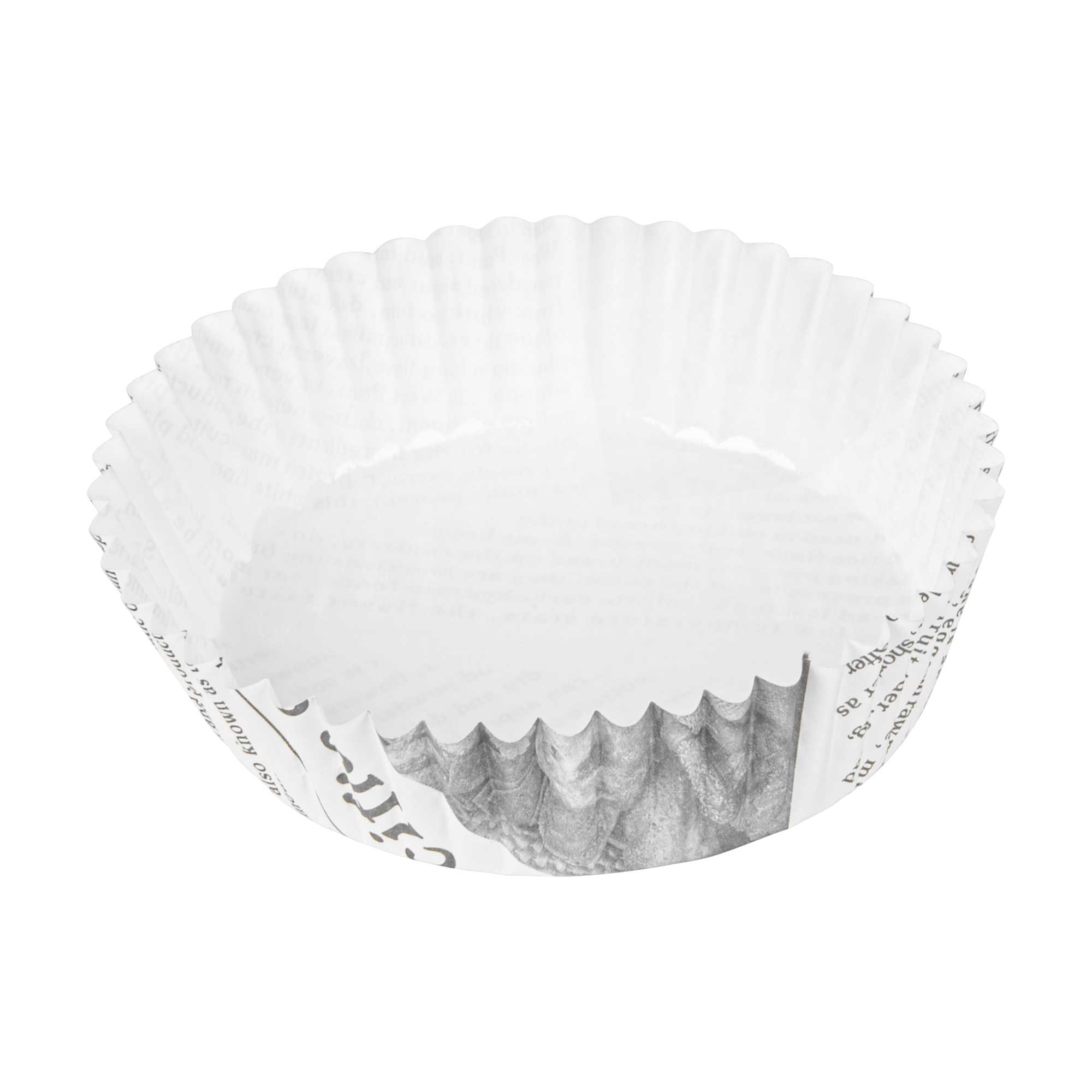Panificio 4 oz Round Newsprint Paper Baking Cup - Ridged - 3 1/4" x 3 1/4" x 1" - 200 count box