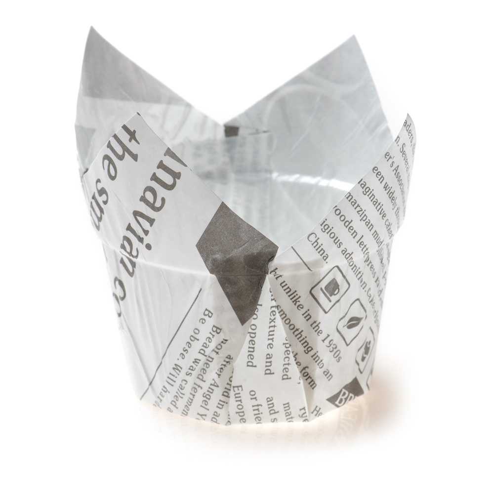 Panificio 1 oz Tulip Newsprint Paper Regular Baking Cup - 3" x 3" x 3 1/2" - 200 count box