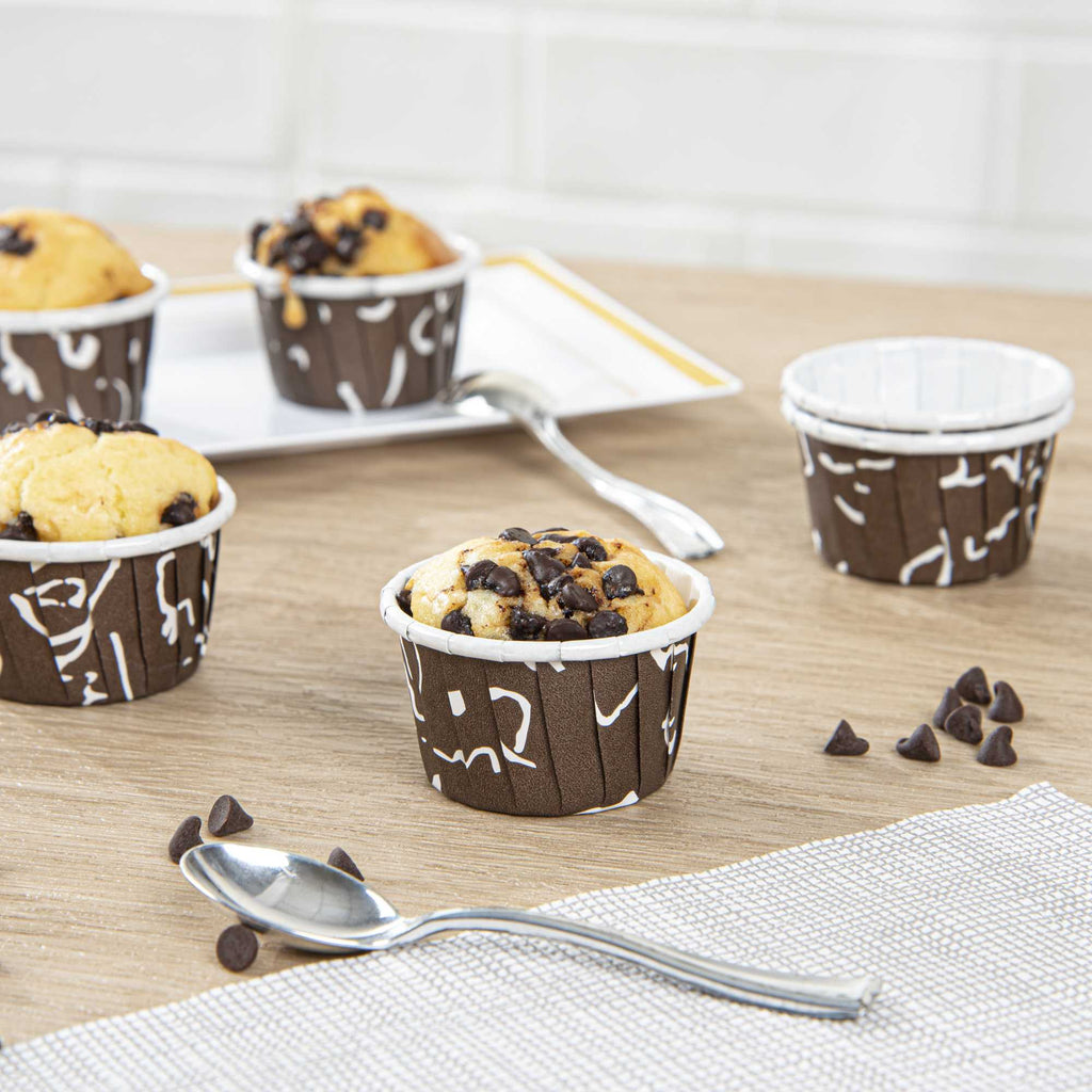 Panificio 1 oz Round Chocolate Wisp Paper Small Baking Cup - Pleated - 2" x 2" x 1 1/4" - 200 count box