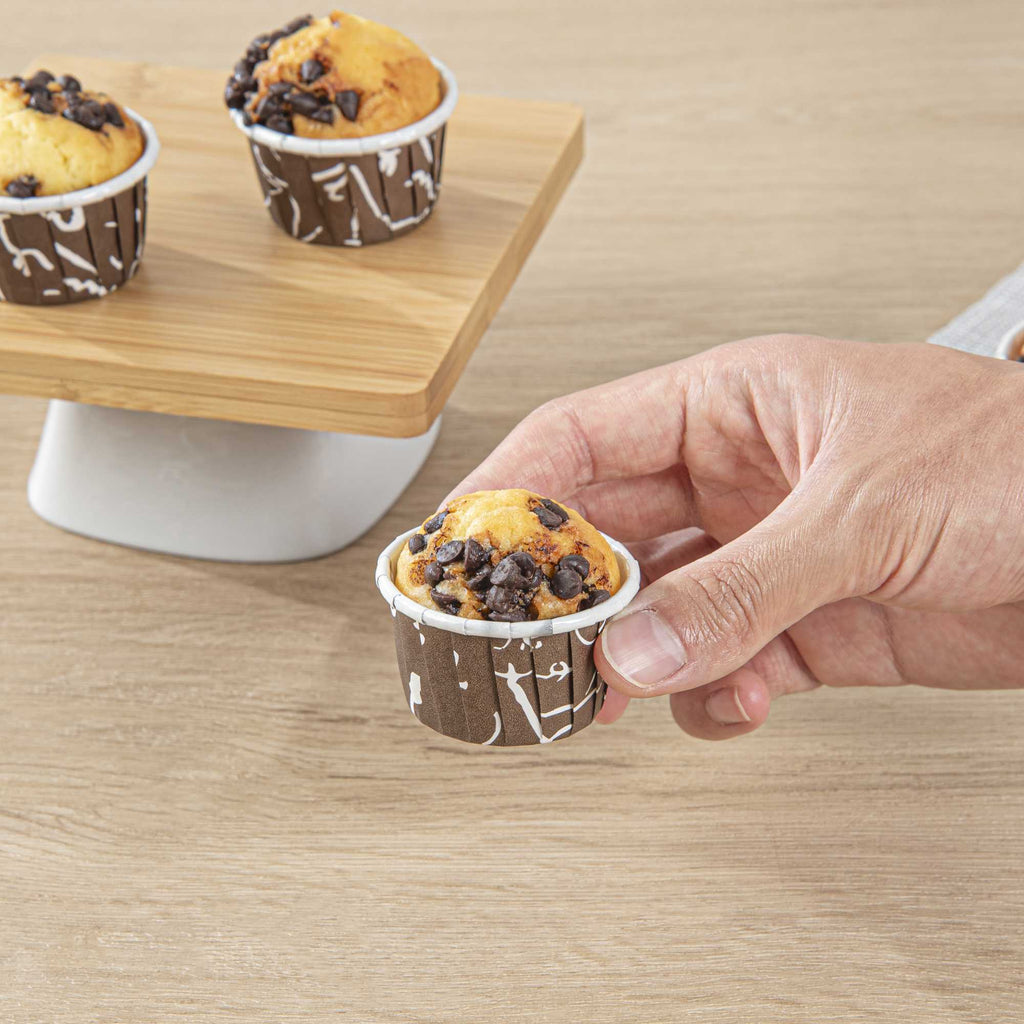 Panificio 1 oz Round Chocolate Wisp Paper Small Baking Cup - Pleated - 2" x 2" x 1 1/4" - 200 count box