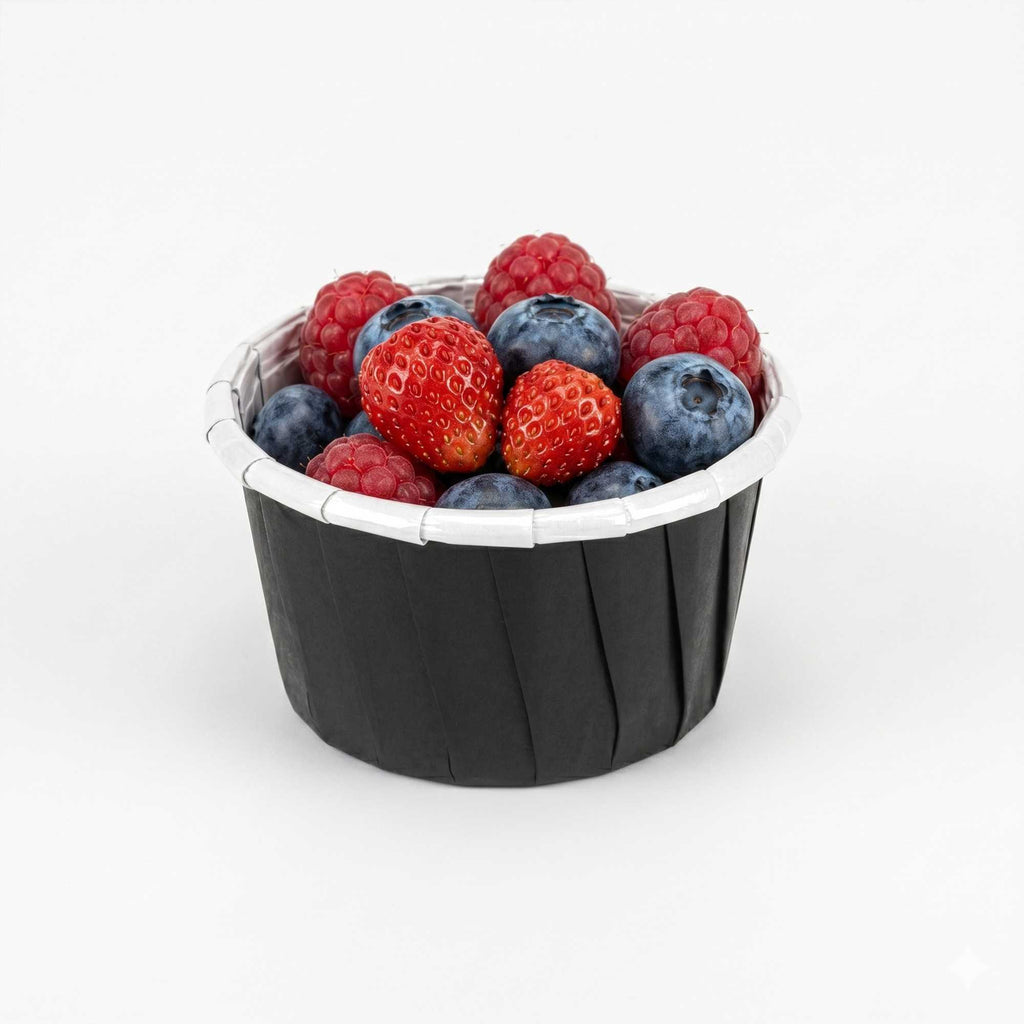 Panificio 1 oz Round Black Paper Small Baking Cup - Pleated - 2" x 2" x 1 1/4" - 200 count box