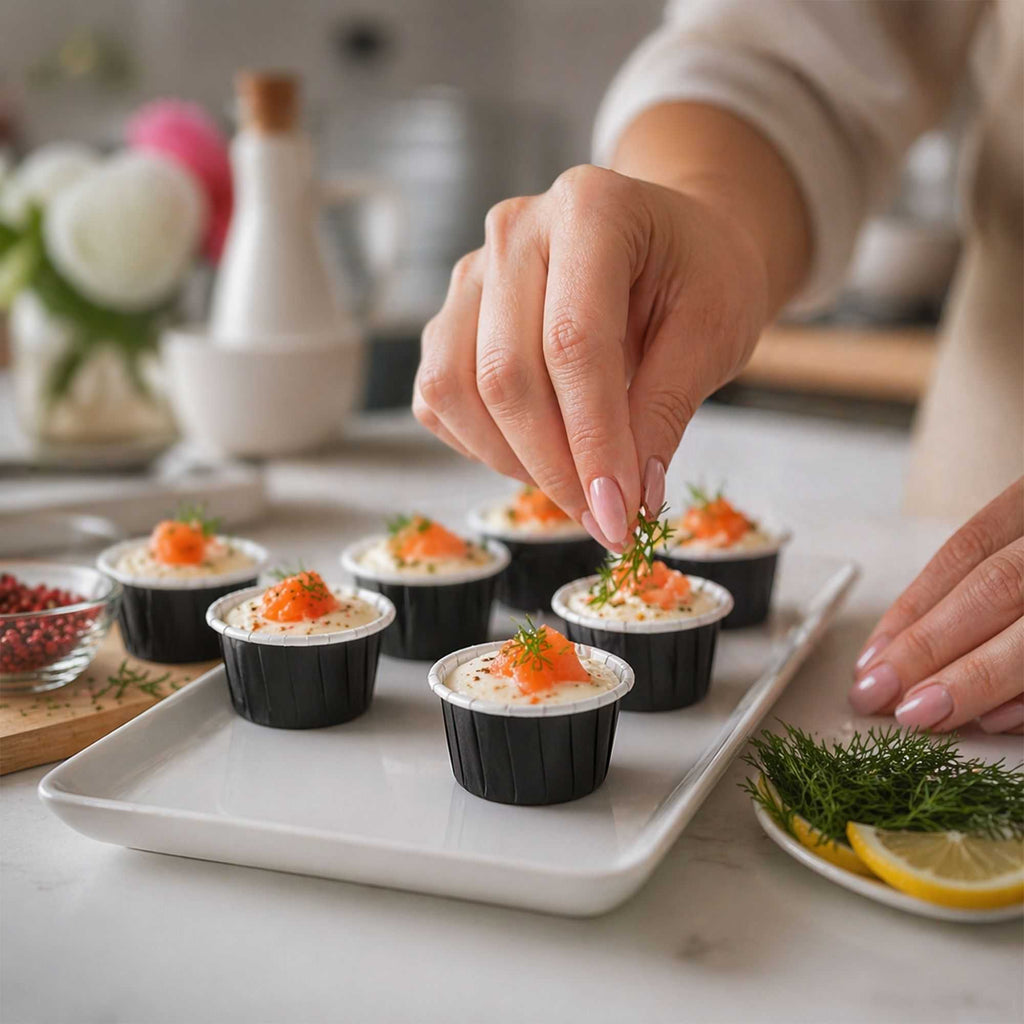 Panificio 1 oz Round Black Paper Small Baking Cup - Pleated - 2" x 2" x 1 1/4" - 200 count box